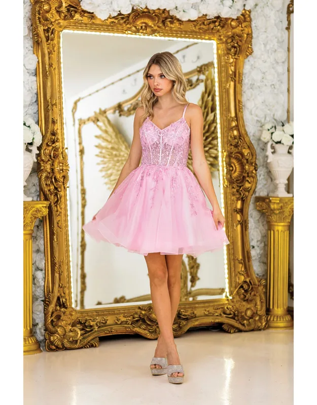 Spaghetti Strap Homecoming Dress With Embroidered Bodice And Layered Tulle Skirt
