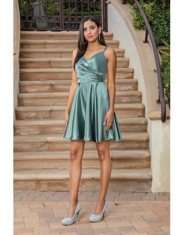 Silky Wrap-front Skater Dress With V-neckline And Adjustable Spaghetti Straps