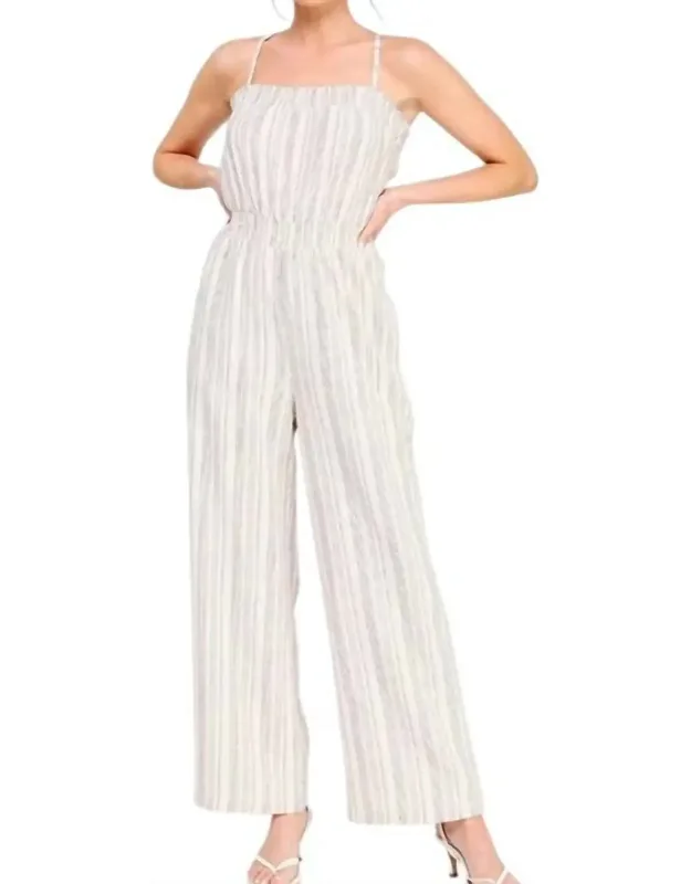 Striped Linen Blend Jumpsuit