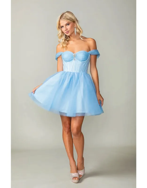 Off-the-shoulder Tulle Dress With Corset-style Bodice And Ribbon Detailing