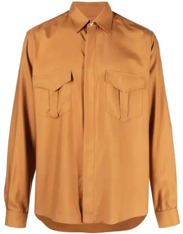 Long-sleeved Pointed-collar Silk Shirt