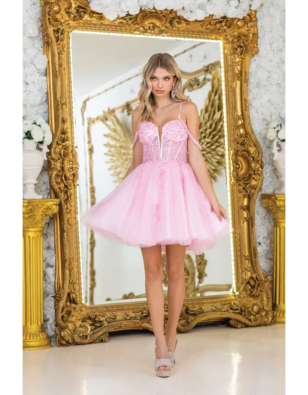Adorable Mini Homecoming Dress With Embroidered Bodice And Spaghetti Straps, Featuring A Flared Tulle Skirt And Playful Design For A Fun And Flirty Look