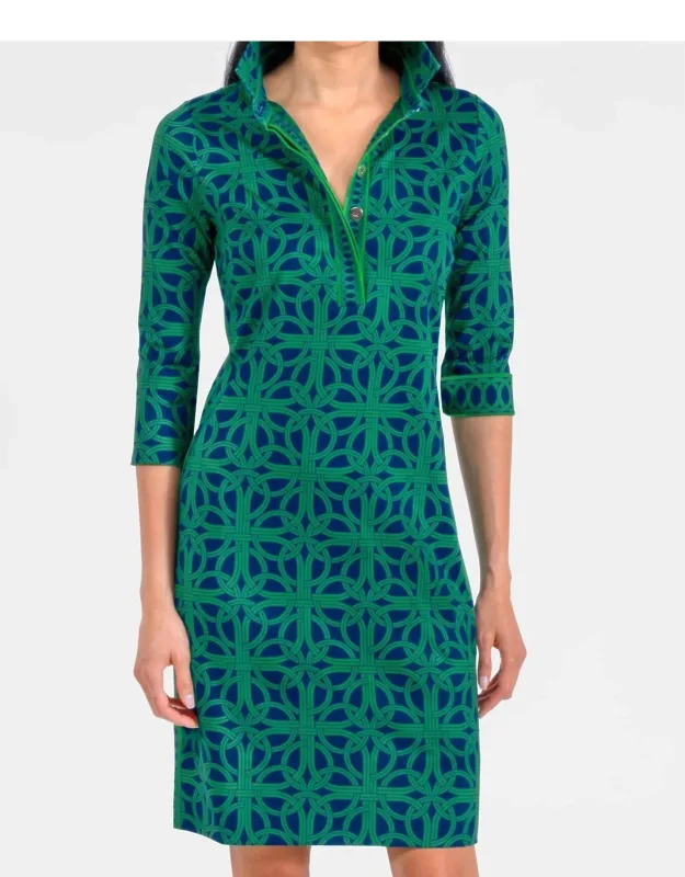 Everywhere Dress With Shiny Gold Buttons And Collared Neckline