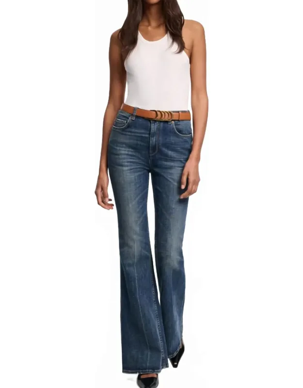 Leather Patch Flare Jeans