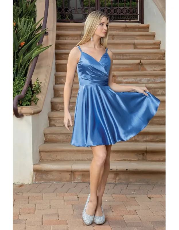 Silky Wrap-front Skater Dress With V-neckline And Adjustable Spaghetti Straps