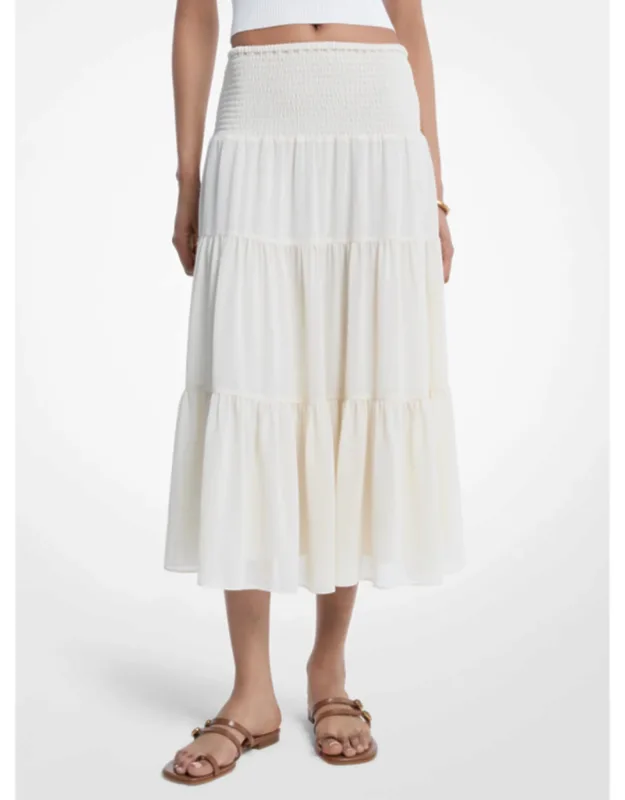 Smocked Georgette Tiered Skirt