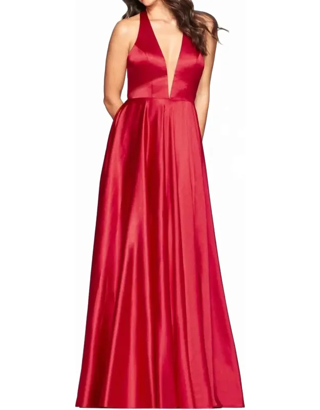 Satin A-line Halter Dress