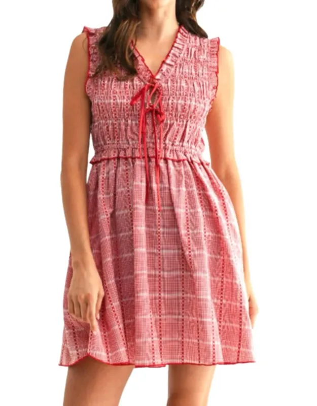 Plaid Smocked Dress With Ruffle