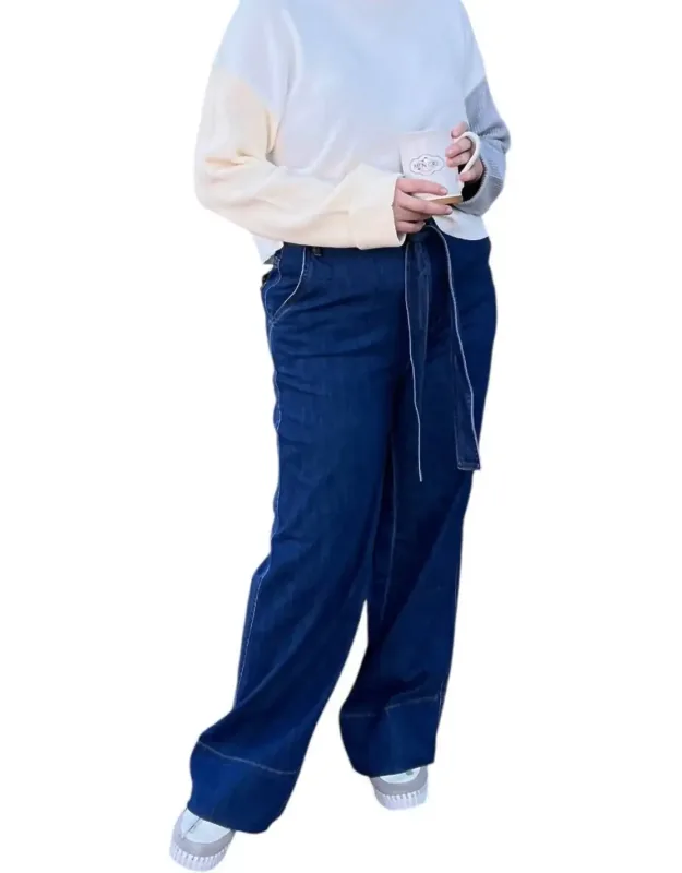 Belted High Rise Wide Leg Jeans