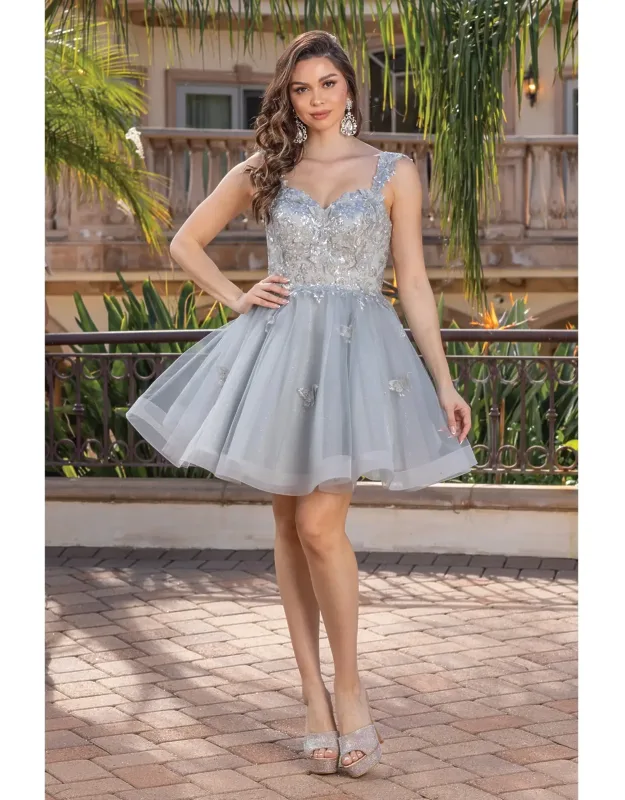 Ornate Beaded Bodice Dress With Illusion Neckline And Layered Tulle Skirt