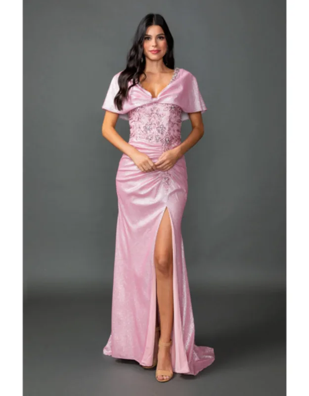 Sweetheart Neck Embellished Bodice Prom Dress With Draped Skirt And High Slit