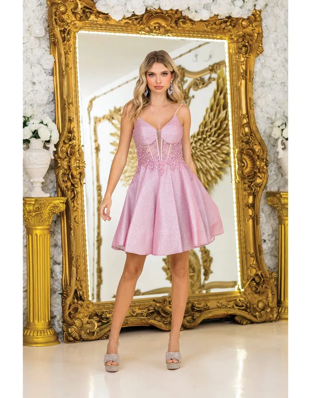Dress With Glitter Fabric, Deep Sweetheart Neckline, Sheer Corset Detailing, And A-line Skirt