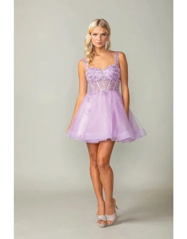 Sparkling A-line Cocktail Dress With Beaded Lace Bodice And Tulle Skirt