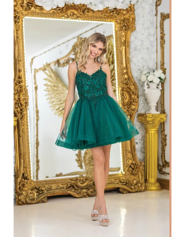 Spaghetti Strap Homecoming Dress With Beaded Lace Bodice And Tulle Skirt