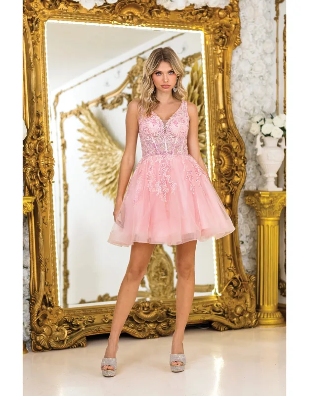 Embroidered Lace Bodice Homecoming Dress With Tulle Skirt