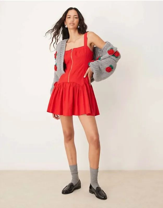 Mini Zip Front Corset Hem Twill Dress