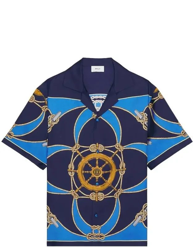 Printed Short-sleeve Silk Camp Shirt