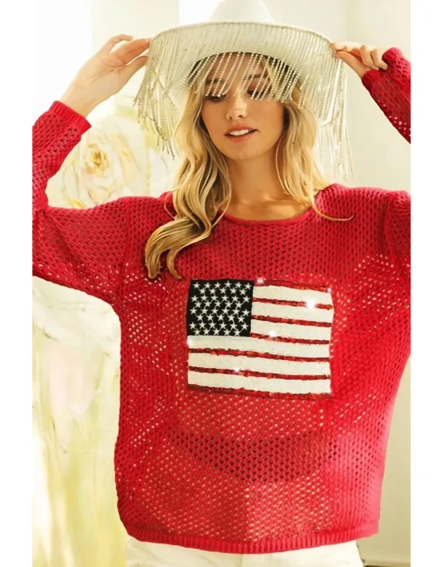Sequin American Flag Patch Cover Up Tee