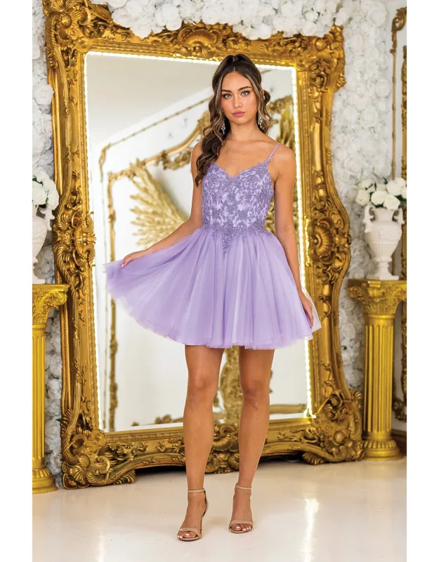 Spaghetti Strap Homecoming Dress With Beaded Lace Bodice And Tulle Skirt