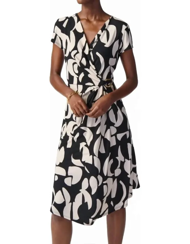 Geometric Print Asymmetric Faux Wrap Dress