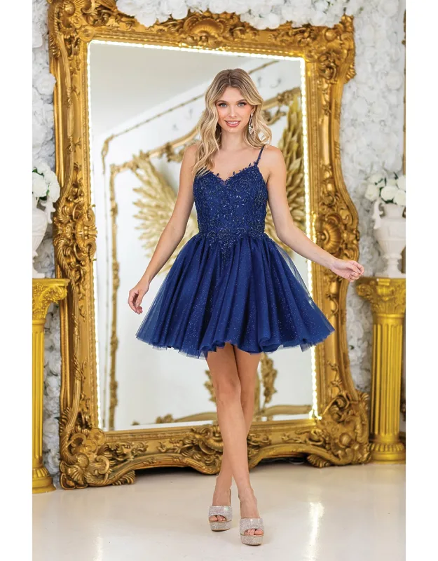 Spaghetti Strap Homecoming Dress With Beaded Lace Bodice And Tulle Skirt