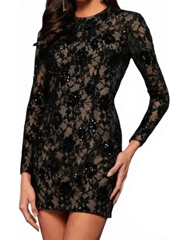 Lace Sequin Open Back Cocktail Dress