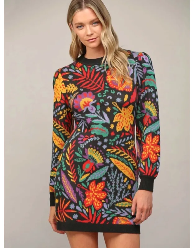Garden Jacquard Floral Sweater Mini Dress