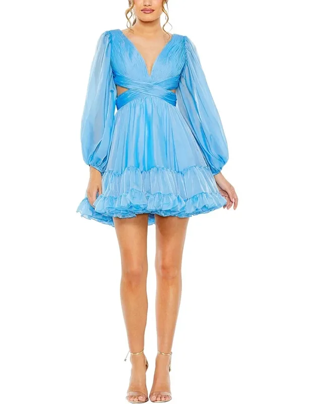 Long Sleeve Chiffon Cut Out Mini Dress