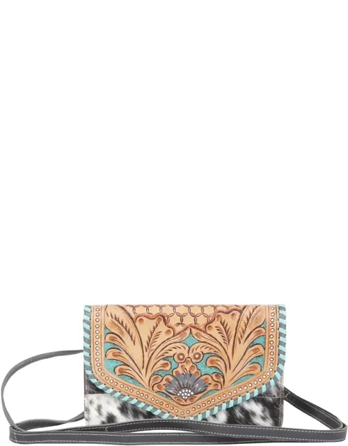 Semicolon Embossed Leather Wallet With Shoulder Strap
