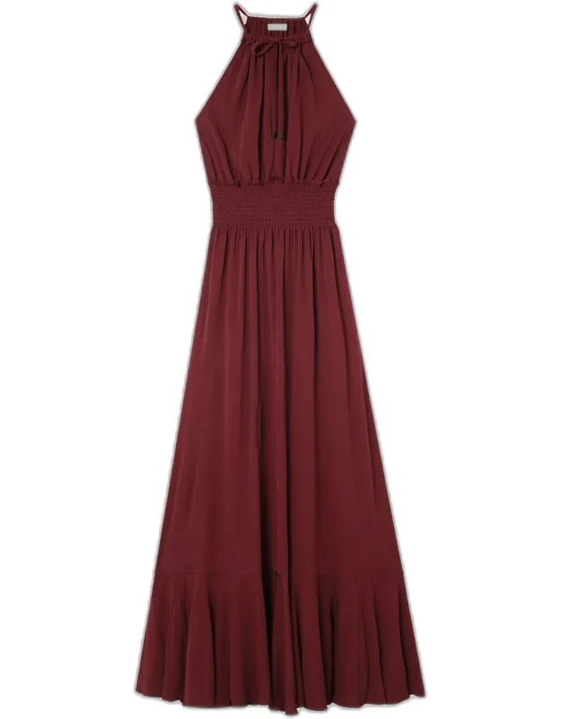 Leona Smocked Drawstring Halter Maxi Dress