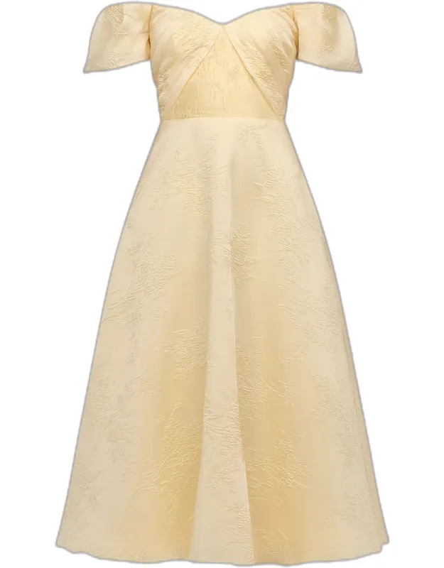 Off-shoulder Jacquard Midi Dress