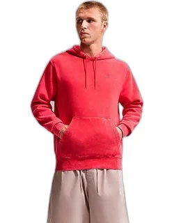 Sportswear Club Washed Fleece Hoodie In University Red, Adjustable Drawcord, Kangaroo Pocket