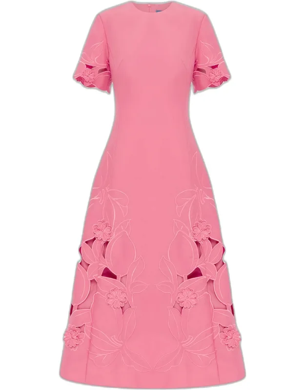 Floral Embroidered Short-sleeve Midi Dress