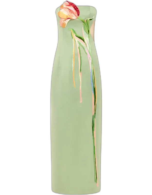 Embroidered Cutout Bustier Maxi Dress