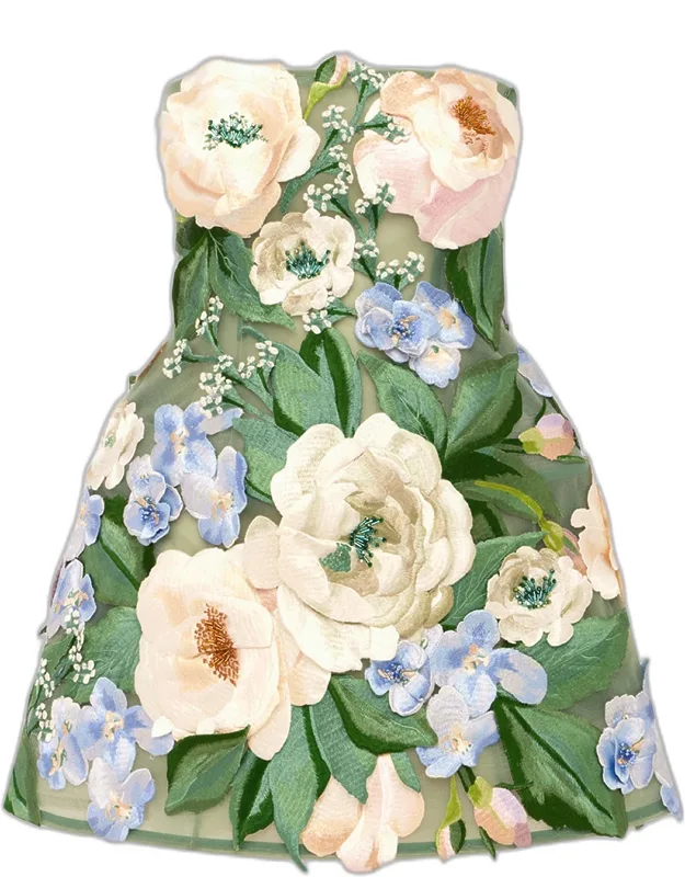 Floral Hand-embroidered Bustier Mini Dress