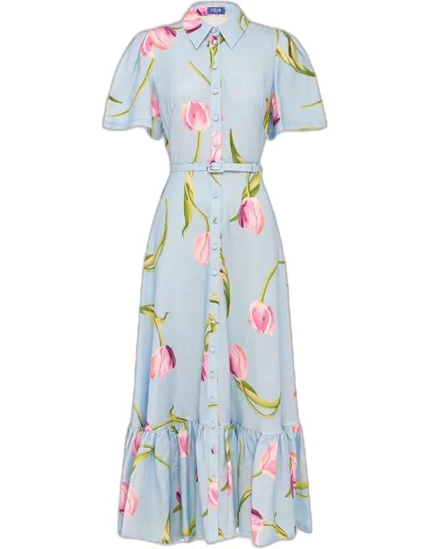 Belted Floral Midi Dress