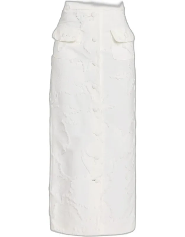 Textured Crepe Button-front Maxi Skirt