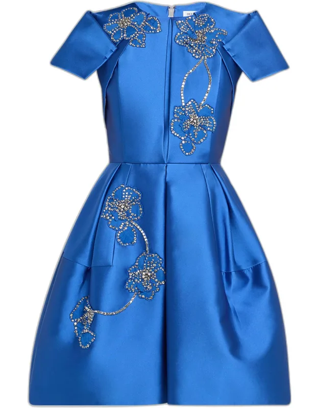 Floral Embroidered Pleated Mini Dress