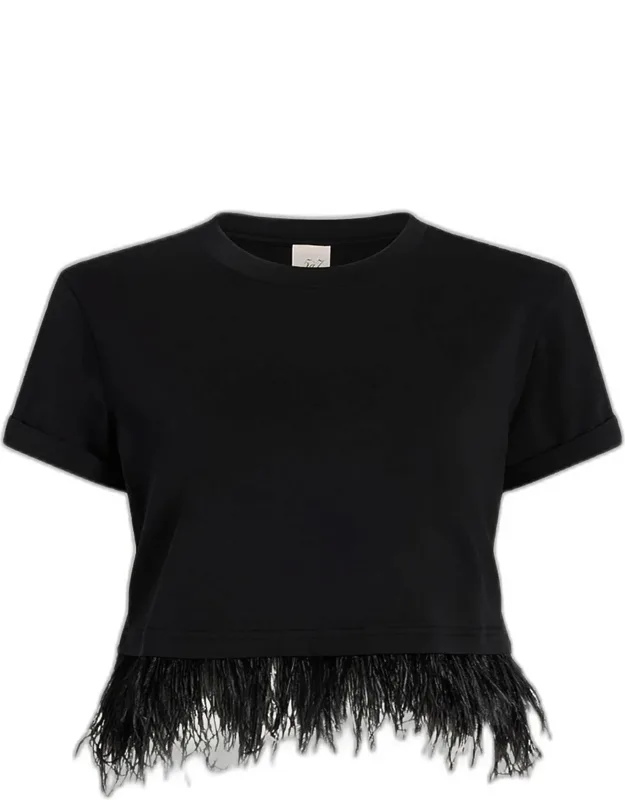 Cropped Feather-trim Top