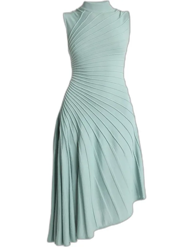 Mock-neck Sculpting Dress With Midlength And Knitted In Pure Wool