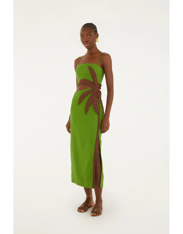 3d Palm Tree Cut-out Midi Dress