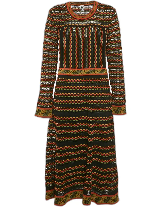 Pointelle Knit Long Sleeve Midi Dress