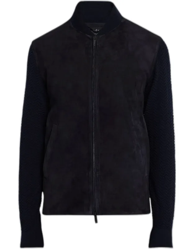Suede Fabric Mix Bomber Jacket