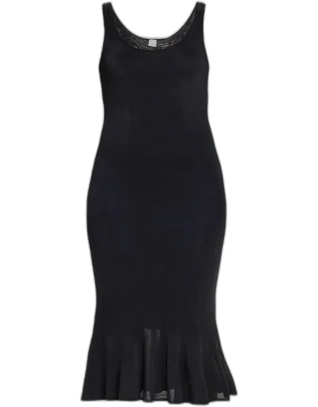 Fluted Hem Sleeveless Midi Dress