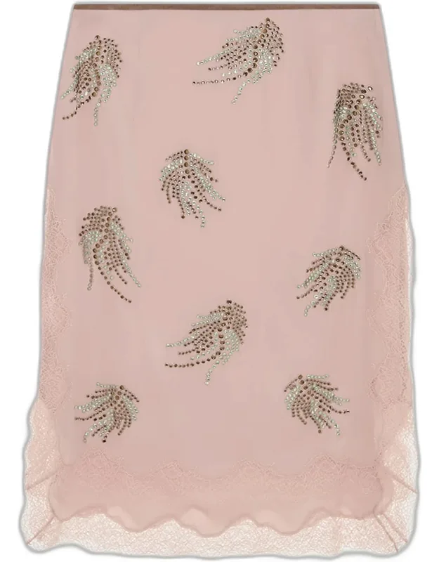 Embellished Silk Midi Skirt