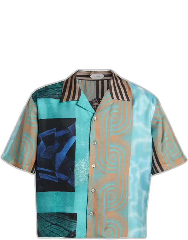 Silk Multi-abstract Camp Shirt