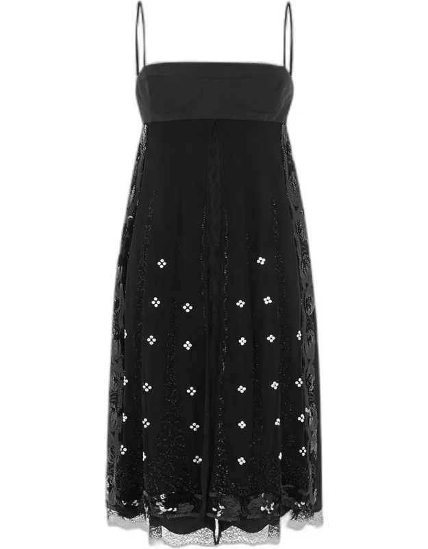 Lace-trim Silk Midi Dress