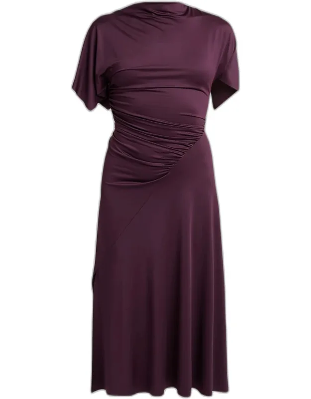 Gathered Twisted Flutter-sleeve Midi Dress