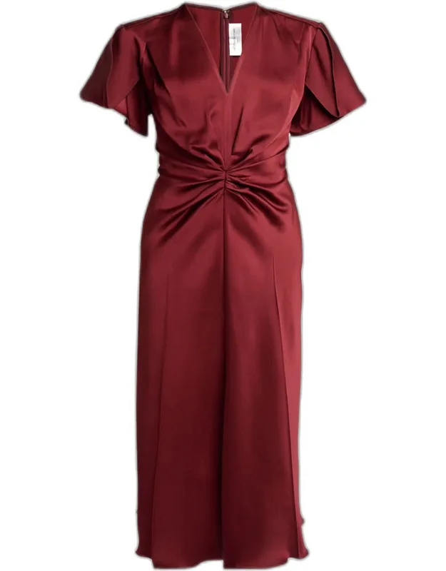 Gathered-waist Satin Midi Dress