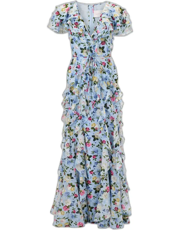 Floral Ruffle Chiffon Maxi Dress